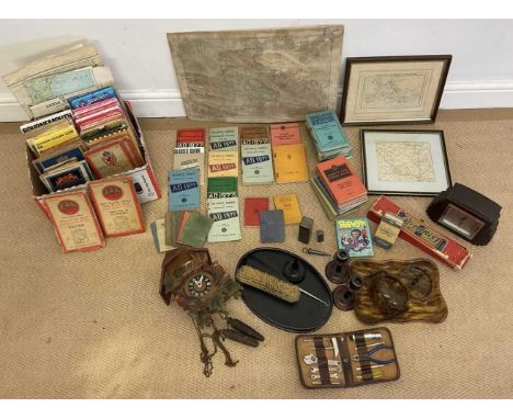 A collectors' lot, to include a quantity of O S and other maps, Glass's Guides to car prices, bakelite Art Deco mantel clock,