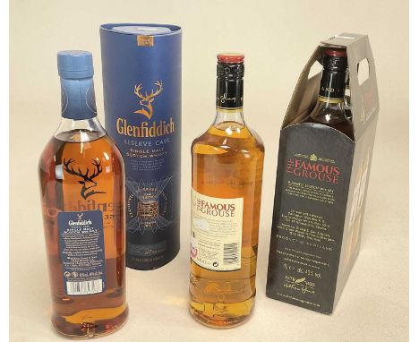 WHISKY; four bottles of whisky to comprising a 1 litre bottle of Glenfiddich Reserve Cask single malt Scotch whisky, in prese