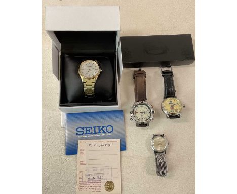 Four wristwatches comprising Technos, Timex, Disney and Seiko (4).