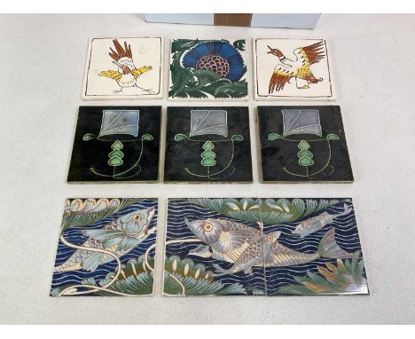 WILLIAM DE MORGAN; reproduction leaping fish tiles and quantity of other similar tiles including some original Art Nouveau ex