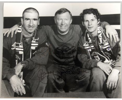 Harry Goodwin signed photograph of Sir Alex Ferguson, Eric Cantona & Ryan Giggs, 25 x 20 cmProvenance: Collection of Harry Go