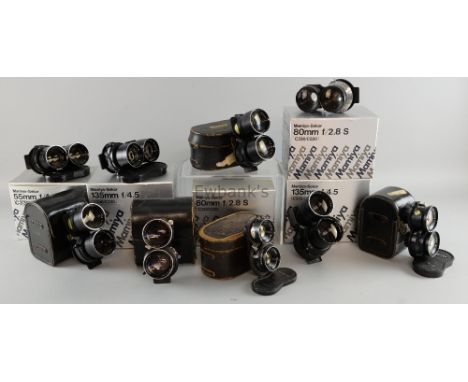 Mamiya, ten various twin reflex lenses including 135mm f4.5 & 55mm f4.5, all boxedProvenance: Collection of Harry Goodwin 192