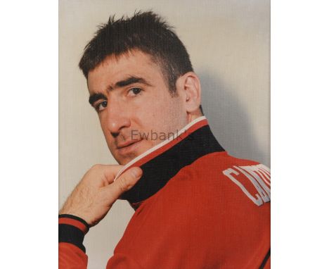 Eric Cantona, Former Manchester United Footballer, colour photograph on canvas, framed, 50 x 40 cm. Provenance: Collection of