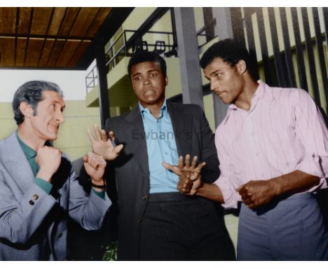 Muhammad Ali, John Conteh and Harry Goodwin, coloured photographic print, framed, 40 x 50 cm, a copy of this image was given 