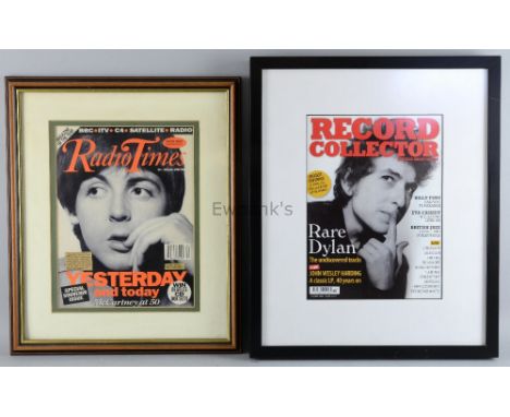 Bob Dylan, framed reproduction of Record Collector, Feb 2008, & Paul McCartney on the front cover of Radio Times, June 1992, 