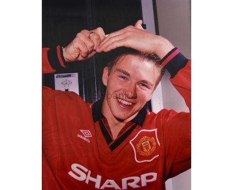 David Beckham, English Footballer, colour photograph taken in his early playing days at Manchester United, stamped on reverse