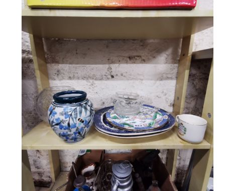 SHELF LOT OF CERAMICS &amp; GLASSWARE