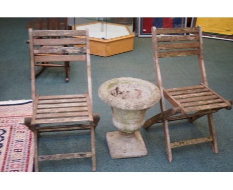 2 folding chairs & stoneware planter 