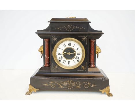 Early wooden cased mantle clock with key 
