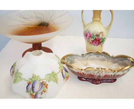Large glass fruit bowl, retro lamp shade & 2 others 