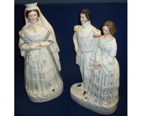 Two 19th C Staffordshire figurines 'Princess Royal & ER k Of Prussia' (height 40cm) and 'Queen Of England' (height 43cm)