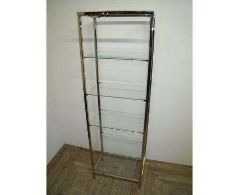 Modern as new metal framed five tier open glass shelf unit (50cm x 30cm x 157cm)