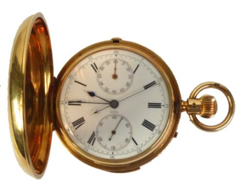 JOHN HALL & CO, 56 KING STREET MANCHESTER, No 52625, late Victorian 18ct gold HUNTER POCKET AND QUARTER REPEATING CHRONOGRAPH