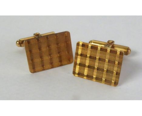 PAIR OF 9ct GOLD 'T' BAR CUFF LINKS, the tops oblong and engine turned,  4.2gms gross 