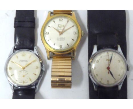 A GENTS 'ARSA' STAINLESS WRIST WATCH, with mechanical movement silvered circular Arabic dial with sweep seconds hand, leather