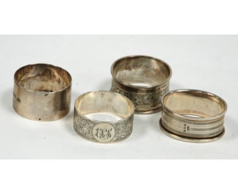 VICTORIAN SILVER NAPKIN RING, circular and floral and foliate scroll engraved, Sheffield 1888, EDWARDIAN SILVER NAPKIN RING w