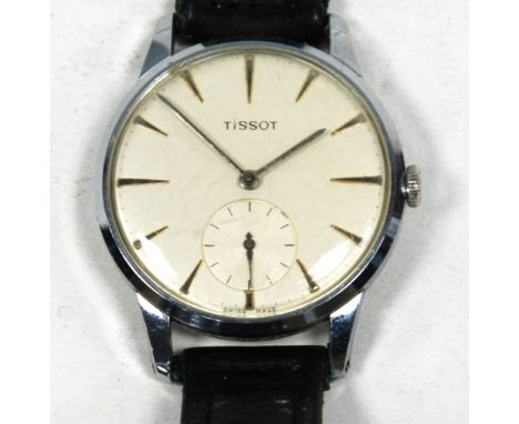 GENT'S TISSOT STAINLESS STEEL WRIST WATCH, with mechanical movement, circular silver dial with batons and subsidiary seconds 