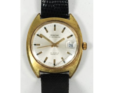GENTS MONTINE 1960's SWISS WRIST WATCH with incabloc 25 jewel automatic movement, the circular silvered dial with batons, dat