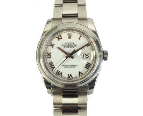 GENTS ROLEX OYSTER PERPETUAL DATEJUST OFFICIALLY CERTIFIED SUPERLATIVE CHRONOMETER, with Roman white circular dial with sweep