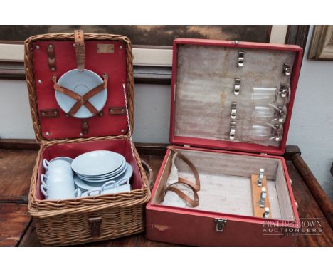 A vintage wicker picnic hamper, c1950; and another hamper (2)