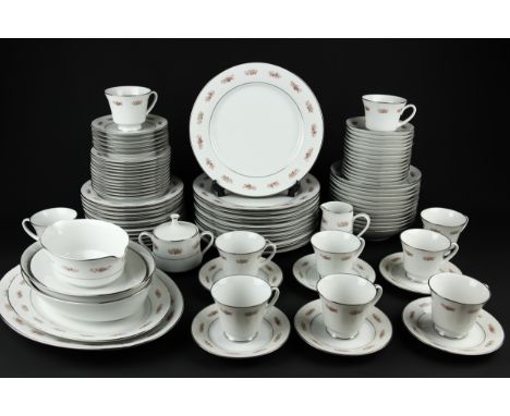 An RC, Sri Lanka, part dinner service, pattern L500 'Petula', comprising ten cups, twelve saucers, sugar pot &amp; lid, cream