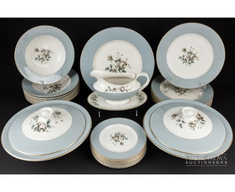 A Royal Worcester 'Rose Elegans' pattern dinner service, including soup bowls and gravy boat (qty)