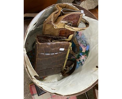 Vintage hat box and vintage handbags