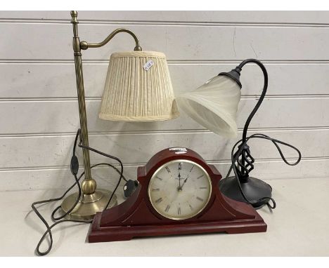 Two modern table lamps and a mantel clock (3)