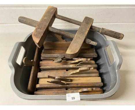 Box of vintage wood working planes