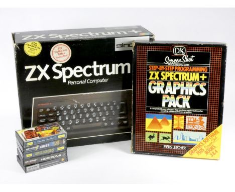 A ZX Spectrum + personal computer (serial No S01-045237), original box, AV and cables, Mikro Plus interface, manual and Sincl