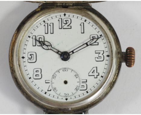 A WWI silver full hunter trench wristwatch, white enamel dial with subsidiary seconds dial, the Swiss case stamped .925, the 