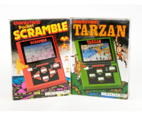 A Grandstand Pocket, Tarzan, single screen handheld game, boxed with polystyrene insert and manual, together with a Grandstan