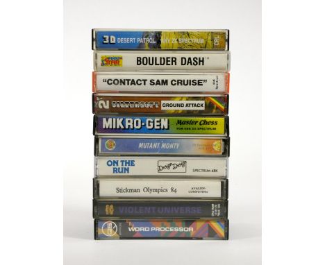 A collection of ten Spectrum cassettes, to include 3D Desert (case, insert), Boulder Dash (case, insert), Contact Sam Cruise 