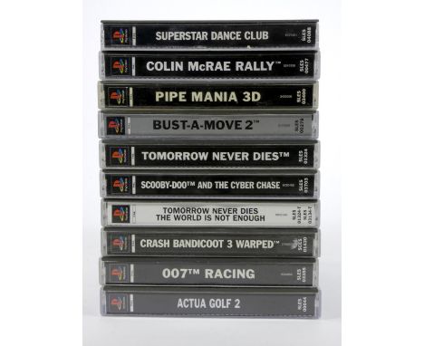 A collection of ten Playstation 1 games, cased, to include Actua Golf (manual), 007 Racing (manual), Crash Bandicoot 3 Warped