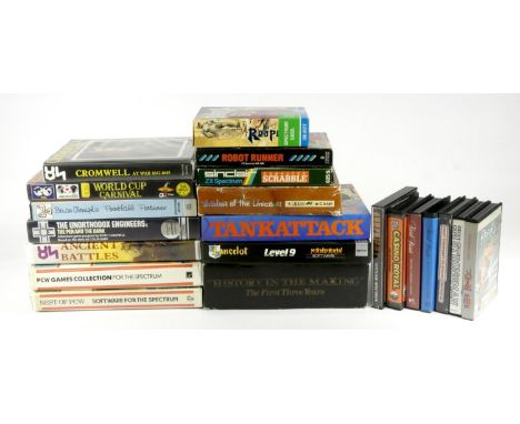 A collection of twenty one Sinclair Spectrum cassettes, seven boxed games to include The Reaper (manual), U.S Gold History In