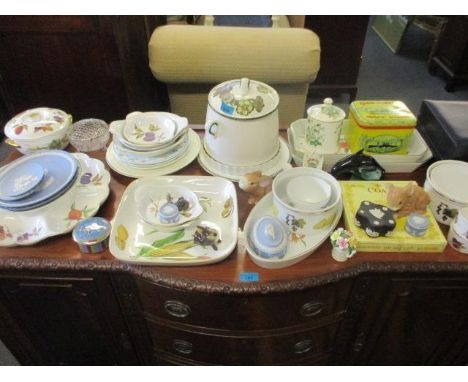 A quantity of Royal Worcester Evesham, Wedgwood Jasperware, Poole and other ceramics and ornaments 
