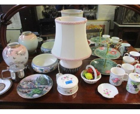 A quantity of  mixed ceramics to include a Poole fruit bowl and a 1960s style side lamp 