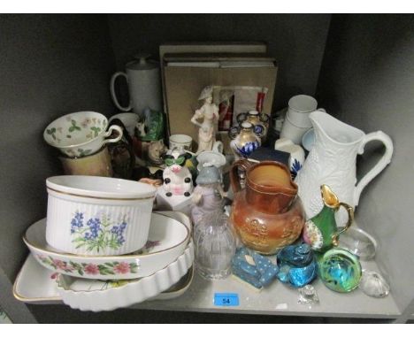 Mixed Portmerion, Spode, Wedgwood and Doulton, together with glass paperweights, Denby pottery, ornaments and a Coalport figu