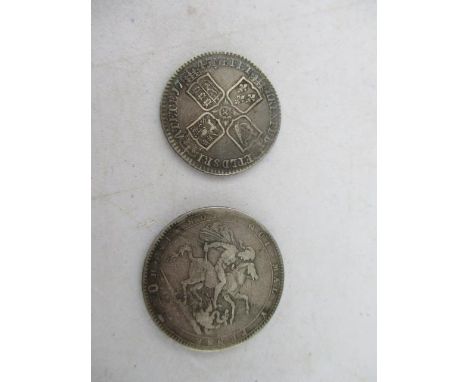 A George II Lima 1745 silver coin, together with a George II 1819 silver crown 