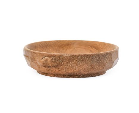 Workshop of Robert Mouseman Thompson (Kilburn): An English Oak Nut Dish, with carved mouse trademark to the exterior,16cm dia