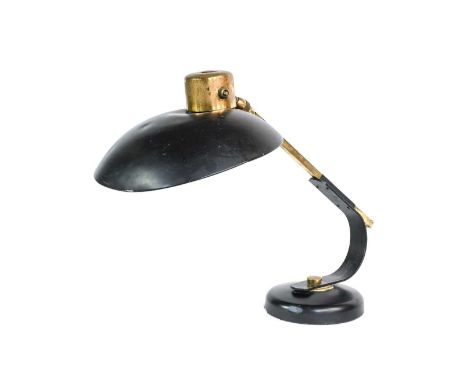 Solère: A Desk Lamp, circa 1950s, designed by Ferdinand Solère (1896-1974) black lacquered metal and brass, extendable with a