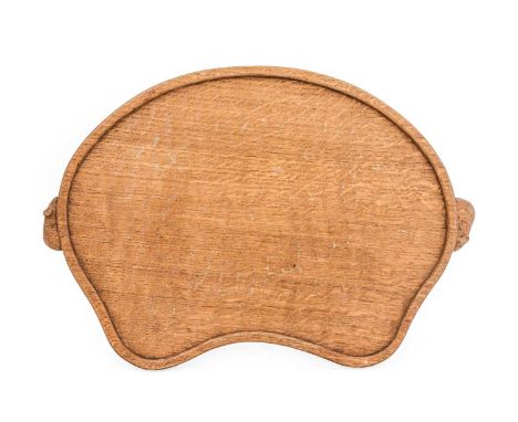 Workshop of Robert Mouseman Thompson (Kilburn): An English Oak Kidney Tray, with carved mouse trademark handles, hand tooled 