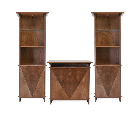 Williams &amp; Cleal Workshop: Two English Walnut Display Cupboards and a Cabinet, 2004, made in solid and veneered English w
