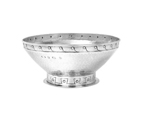 A. E. Jones: An Arts &amp; Crafts Silver Bowl, Birmingham, 1912, tapering cylindrical and on spreading foot, the foot and rim