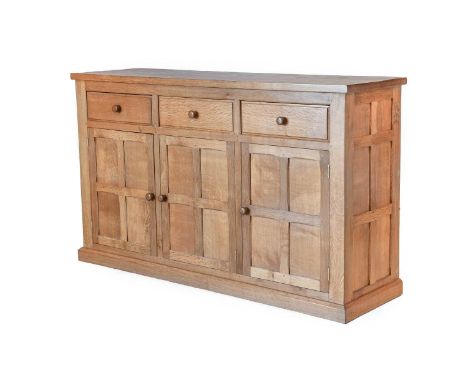 Cat and Mouseman: Lyndon Hammell (1954-2015) (Harmby): An English Oak Panelled 5ft Sideboard, the adzed top above three drawe