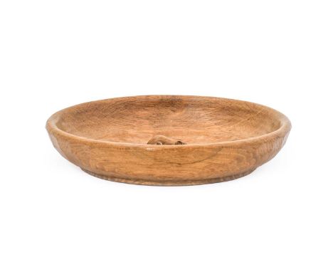 Workshop of Robert Mouseman Thompson (Kilburn): An English Oak Fruit Bowl, with carved mouse trademark to the interior,28.5cm