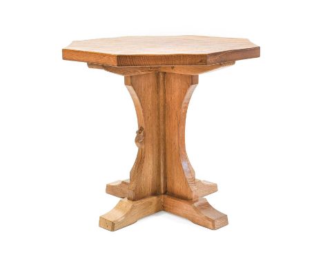 Workshop of Robert Mouseman Thompson (Kilburn): An English Oak Octagonal Coffee Table, the adzed top, on a cruciform base, wi