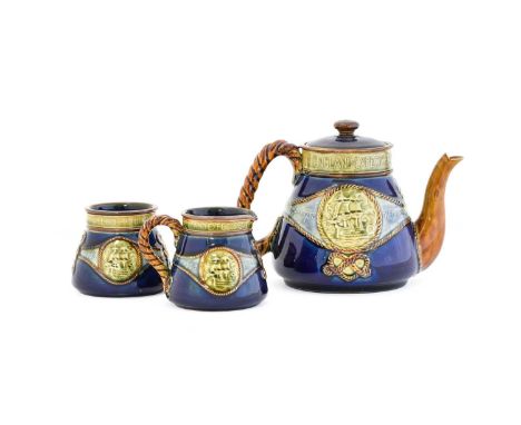 A Royal Doulton Stoneware Lord Nelson Commemorative Tea Set, modelled in low relief with a roundel of The Victory and a portr