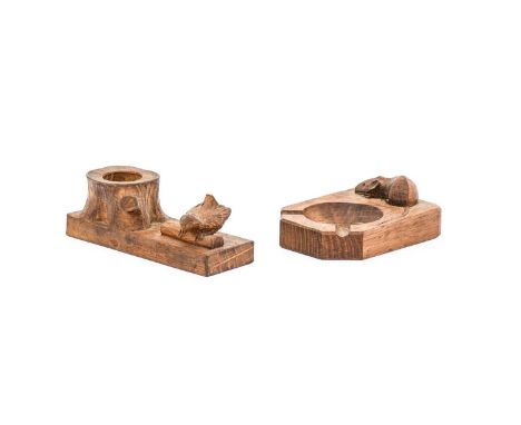 Workshop of Robert Mouseman Thompson (Kilburn): An English Oak Ashtray, of standard rectangular form, with carved mouse trade