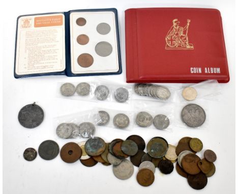 Various world coins, mostly UK examples, to include silver, half-silver, etc, including a Queen Victoria 1893 silver crown, '